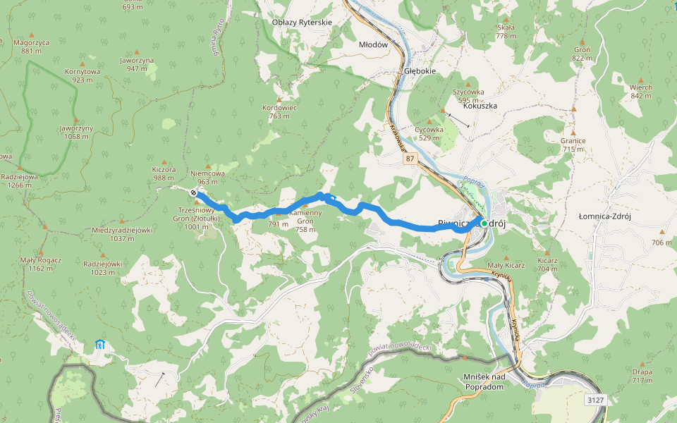 Piwniczna Zdrój - Niemcowa walking route map in Piwniczna-Zdrój