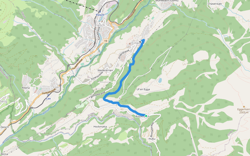 Ausserbinn-Ernen walking route map in Ernen