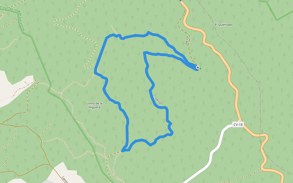 Las Creces walking route map in Valle Gran Rey