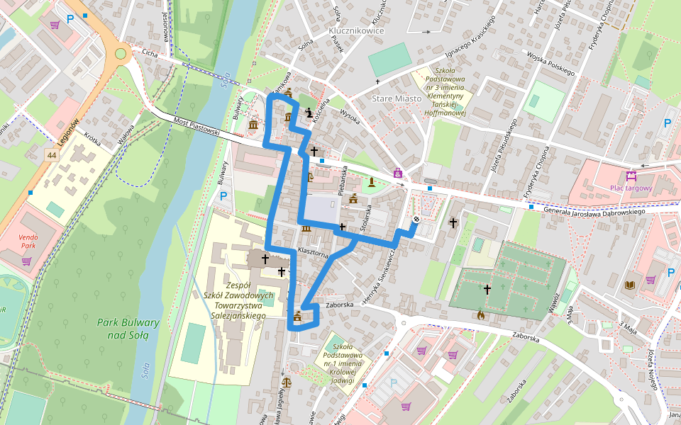 Zabytki Starego Miasta walking route map in Oświęcim