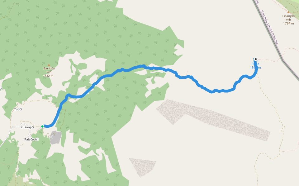 Cetina-Rupe walking route map in Cetina