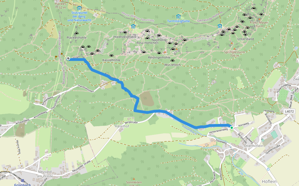 Wilh. Eicherthütte über Bindersteig (Oberhöflein - Seiser Toni) walking route map in Zweiersdorf