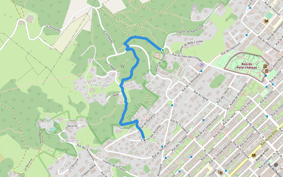 Sentier Nature walking route map in La Chaux-de-Fonds