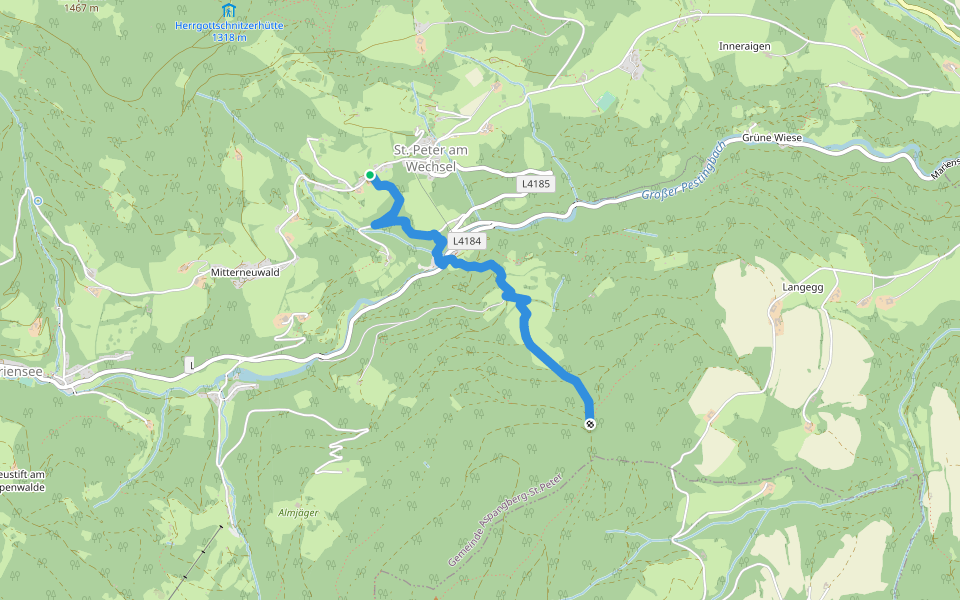St. Peter - Heidstübl - Mönichkirchen walking route map in Neuwald