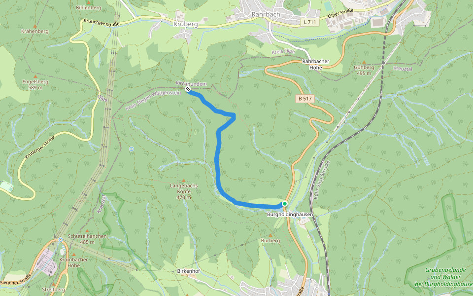 U Kruberg-Langenbachtal-Littfeld walking route map in Kreuztal