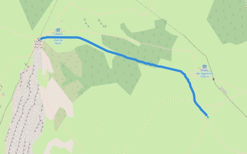 Col du Vuarne-Col du Porte walking route map in Chéserex
