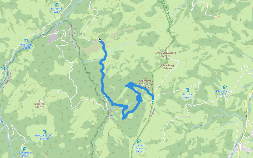 Hapferen Schwyberg - Falli-Hölli walking route map in Schwarzsee