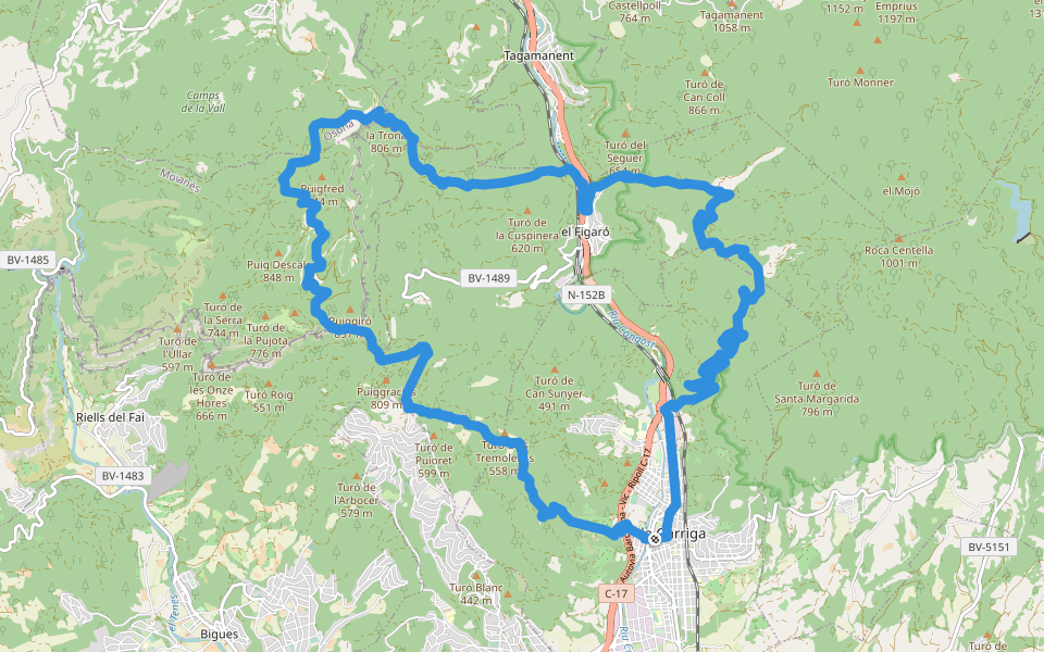 PR-C 33 Sender de la Garriga walking route map in La Garriga