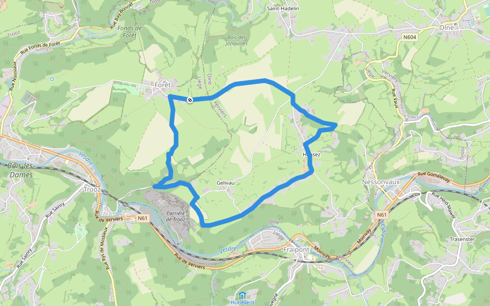 Olne : A la découverte de Hansez walking route map in Trooz