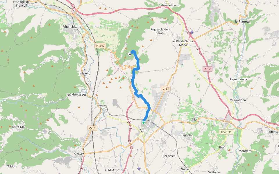 PR-C 5 Valls - Serra de Miramar walking route map in Valls