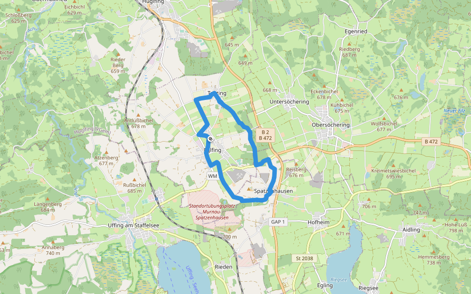Hungerbach-Rundweg walking route map in Eglfing