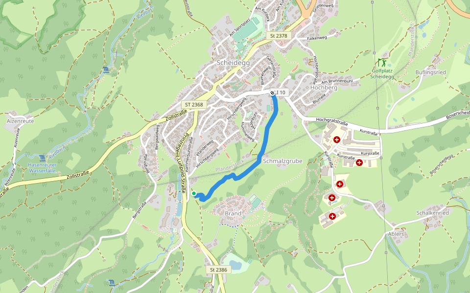Höhenweg-Kreuzberg walking route map in Scheidegg