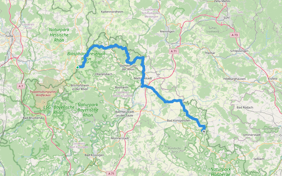 Europäischer Fernwanderweg E3, Bayrische Rhön walking route map in Gersfeld