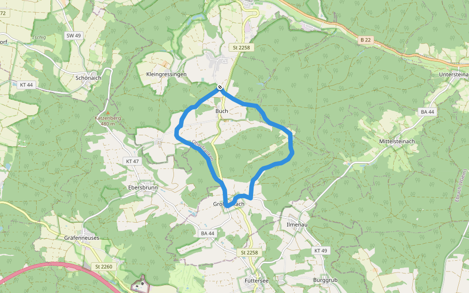 Rundweg "Großbirkach" walking route map in Ebrach
