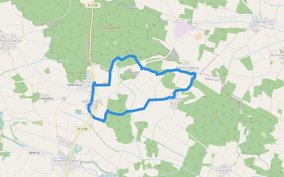 Speinshart-Barbaraberg walking route map in Speinshart