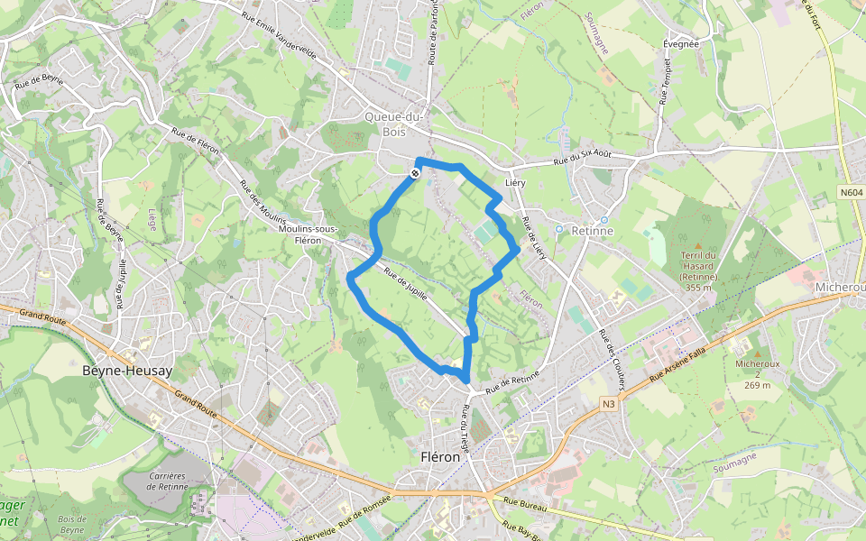 Sous les Bouhy walking route map in Beyne-Heusay