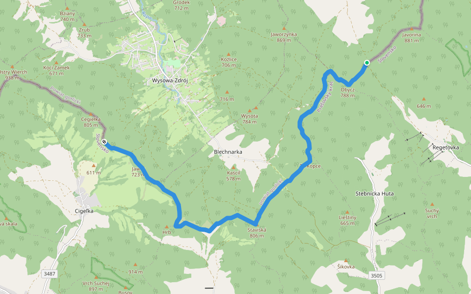 Východokarpatská magistrála walking route map in Regetovka
