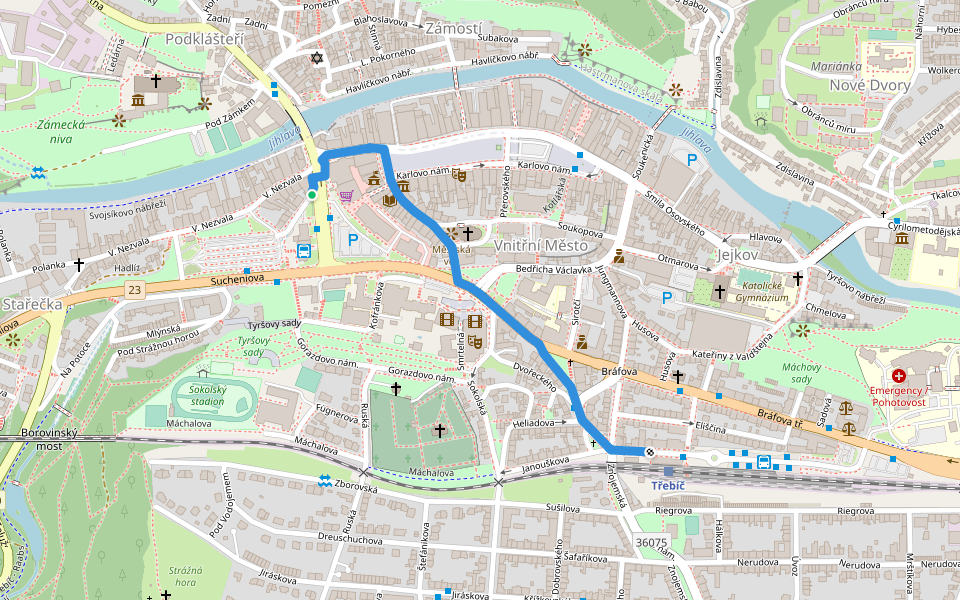 [Ž] Třebíč - Třebíč, žst walking route map in Třebíč
