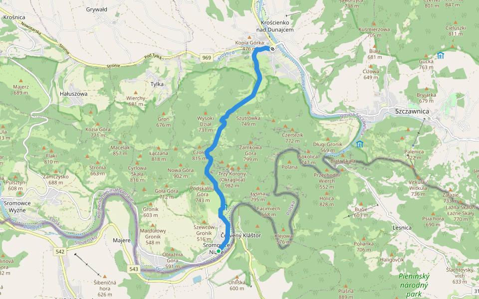 Sromowce Niżne - Krościenko nad Dunajcem walking route map in Sromowce Niżne