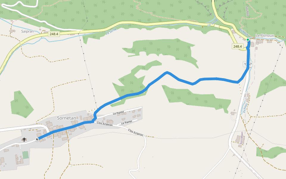 Le Pichoux - Sornetan walking route map in Petit-Val