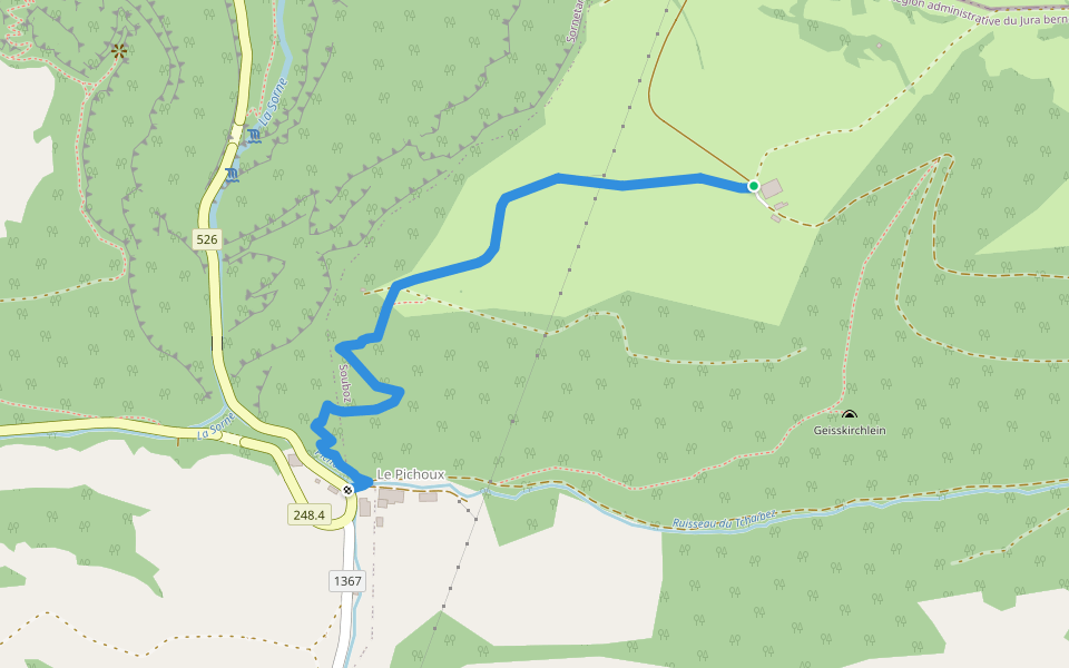 Sur la Côte - Le Pichoux walking route map in Petit-Val