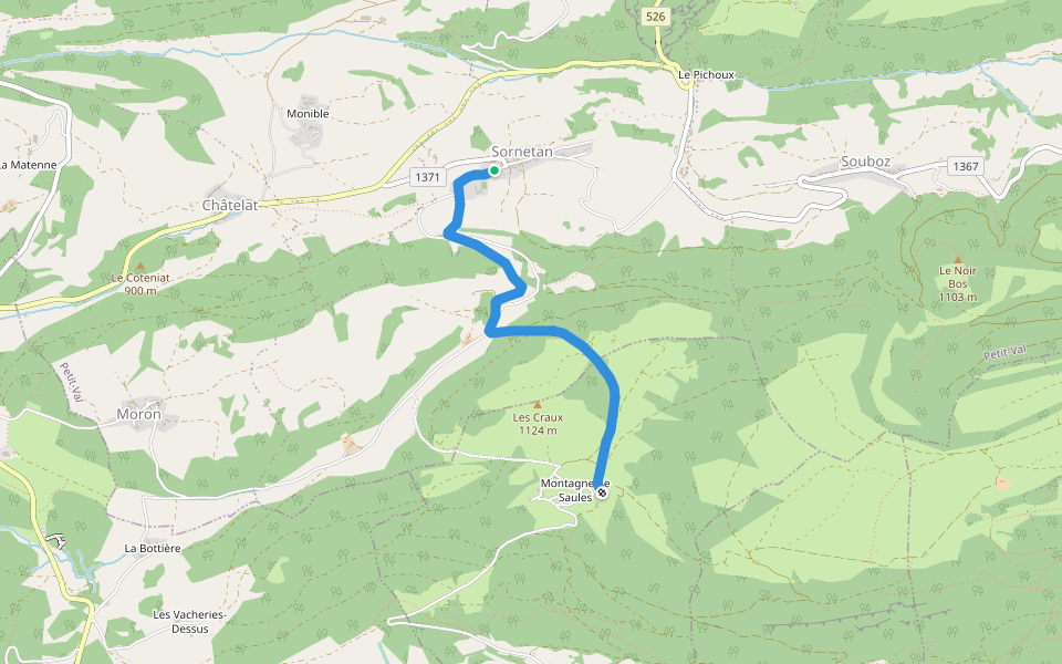 Sornetan - Montagne de Saules walking route map in Petit-Val