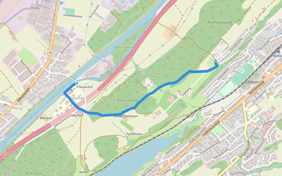 Rathausenbrücke - Ober Riedholz walking route map in Ebikon