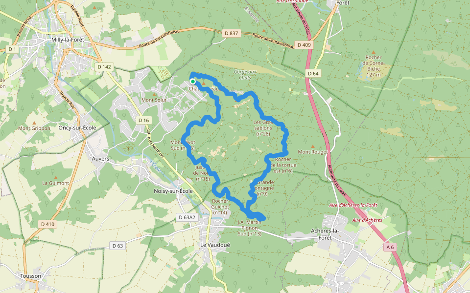 Sentier des 25 bosses walking route map in Noisy-sur-École