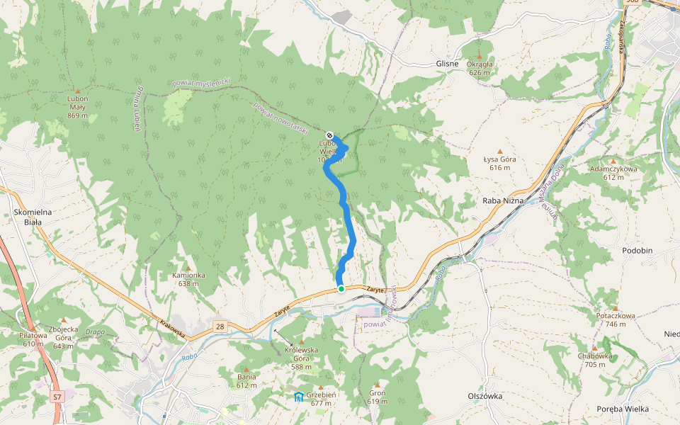 Perć Borkowskiego walking route map in Rabka-Zdrój