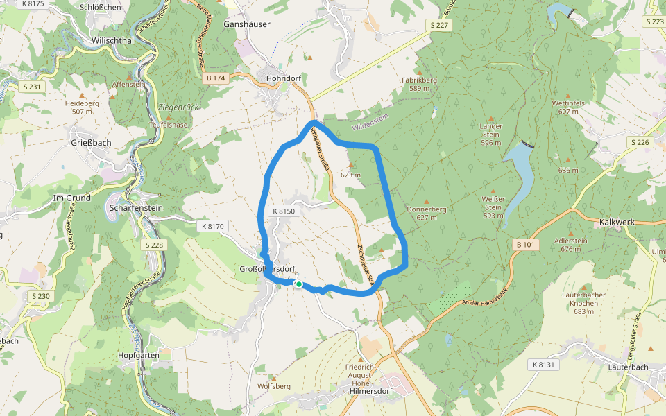 Ww Großer Rundweg Großolbersdorf walking route map in Großolbersdorf