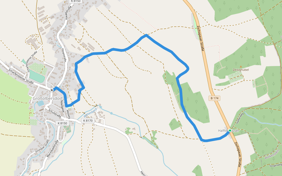 Ww Großolbersdorf-Halfterhäuser über Zeisighübel walking route map in Großolbersdorf