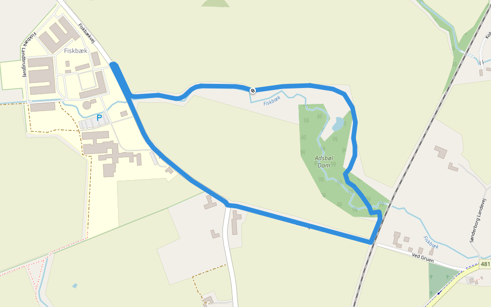 Sporet ved Fiskbæk, rød rute walking route map in Gråsten