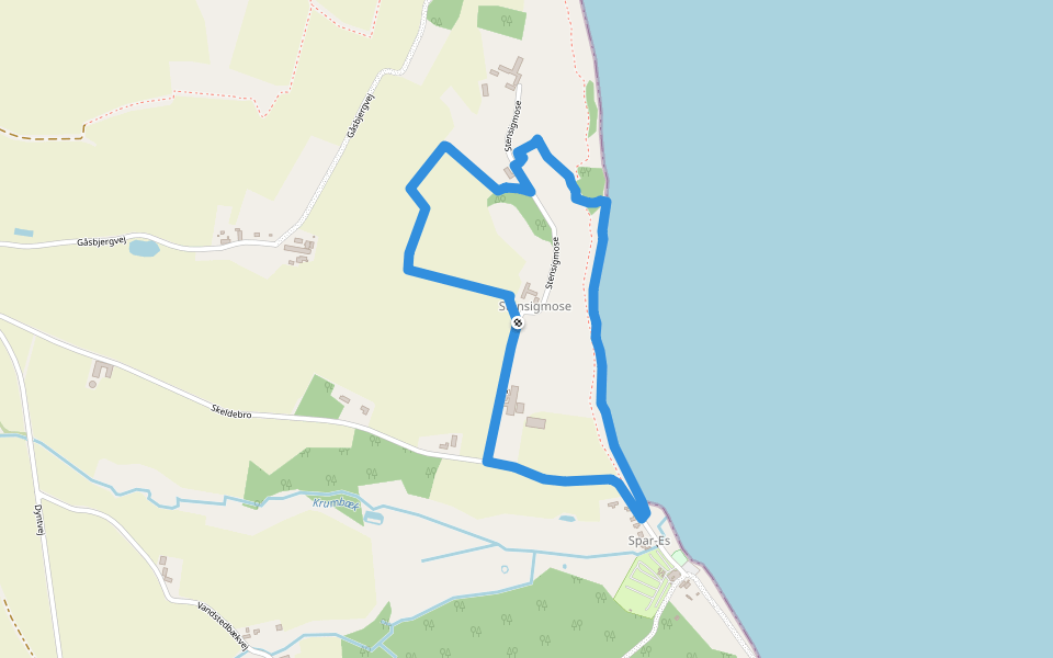 Sporet ved Stensigmose walking route map in Broager