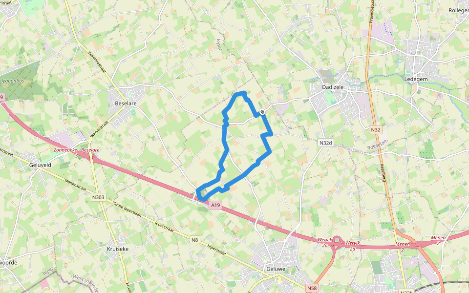 Boerenkrijg wandelroute walking route map in Wervik