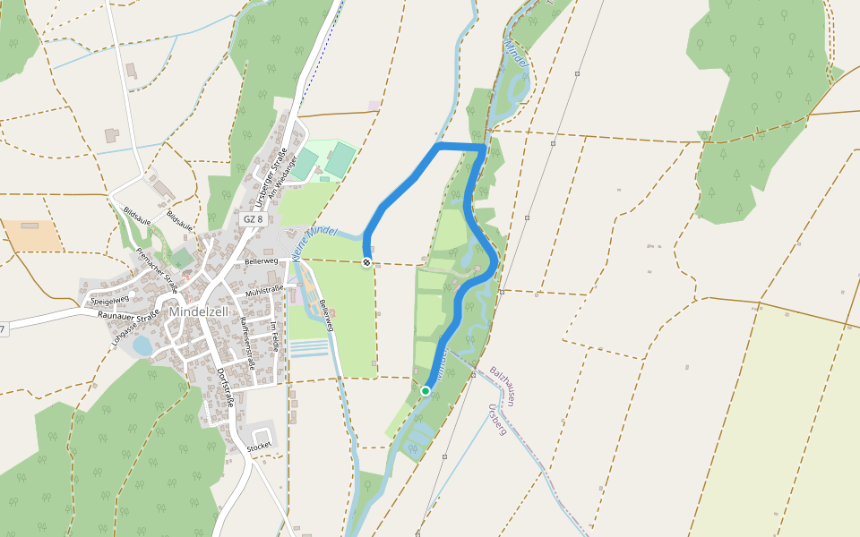 Rundkurs 2A, Nordic Walking walking route map in Ursberg