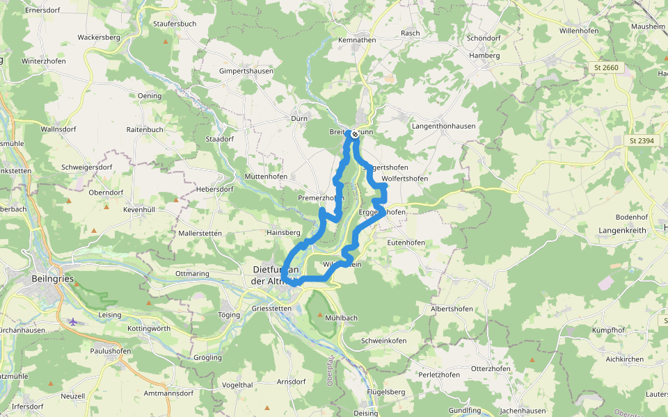 Jurasteig Tillyland-Schlaufe walking route map in Breitenbrunn