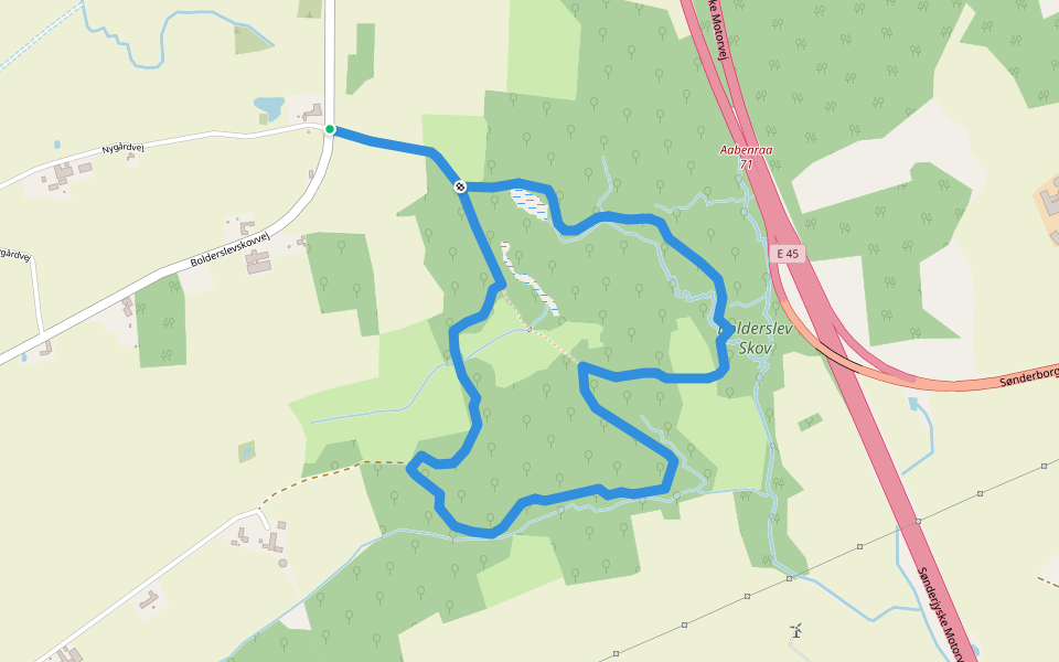 Vandrerute i Bolderslev Skov walking route map in Bolderslev