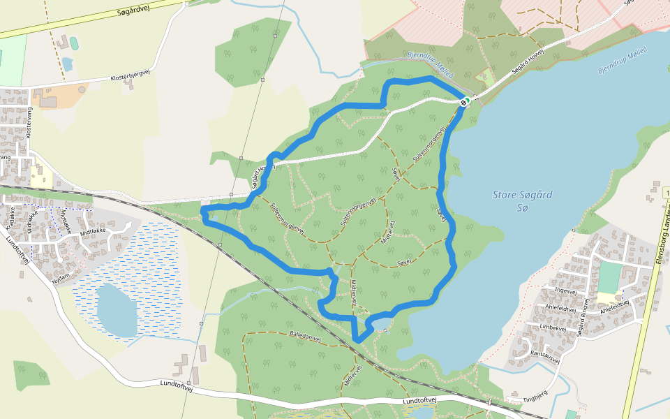 Søgård Skov, nord walking route map in Aabenraa