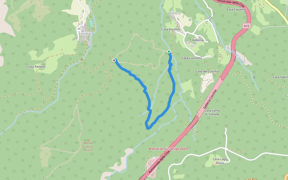 Valbona - Costa Mezzana - Casa Findone walking route map in Valbona