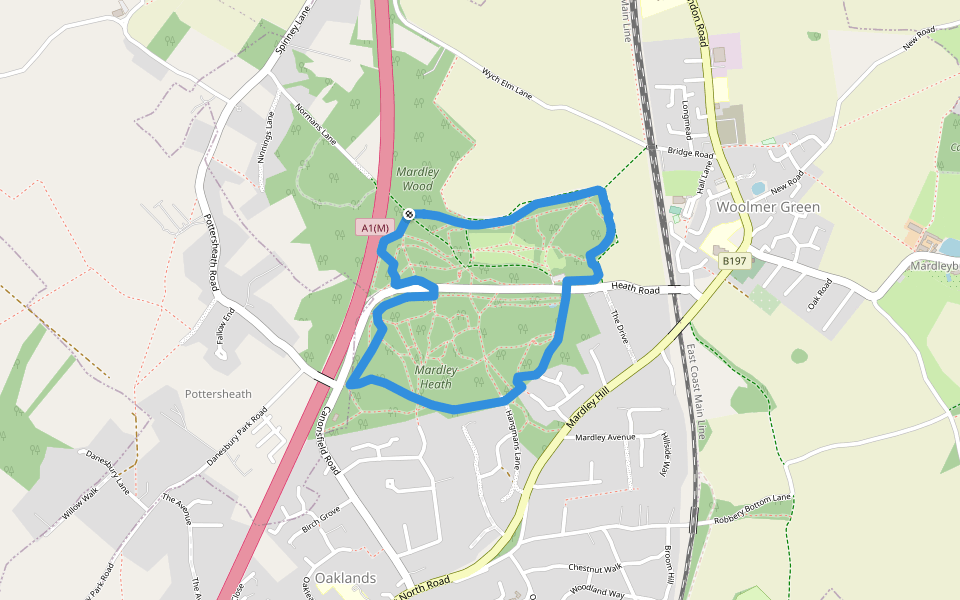 Mardley Heath Multi-Purpose Path walking route map in Welwyn