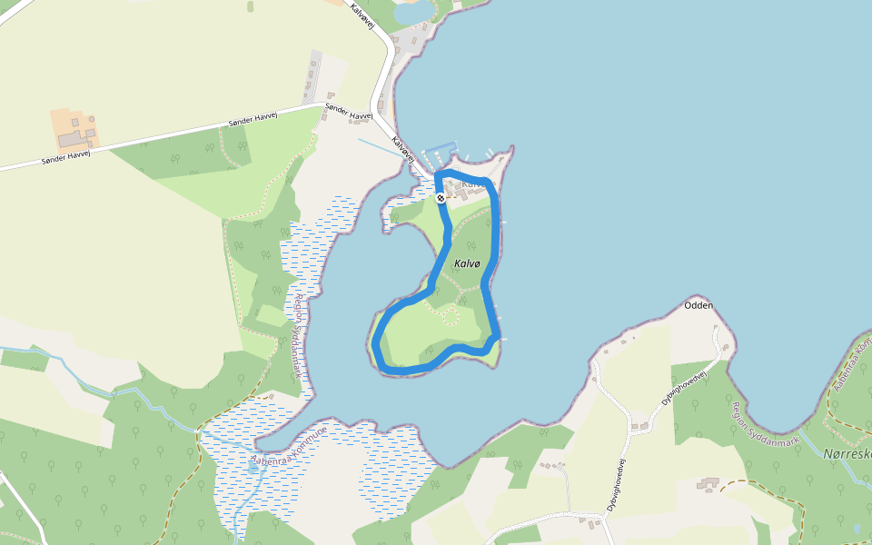 Hjertestien, Kalvø rundt walking route map in Rødekro