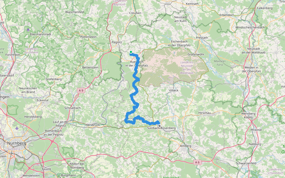 Östlicher Albrandweg Steinamwasser - Sulzbach-Rosenberg (Teil 3) walking route map in Auerbach in der Oberpfalz