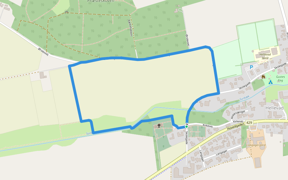 Rundt om Hellevad, rød rute walking route map in Rødekro