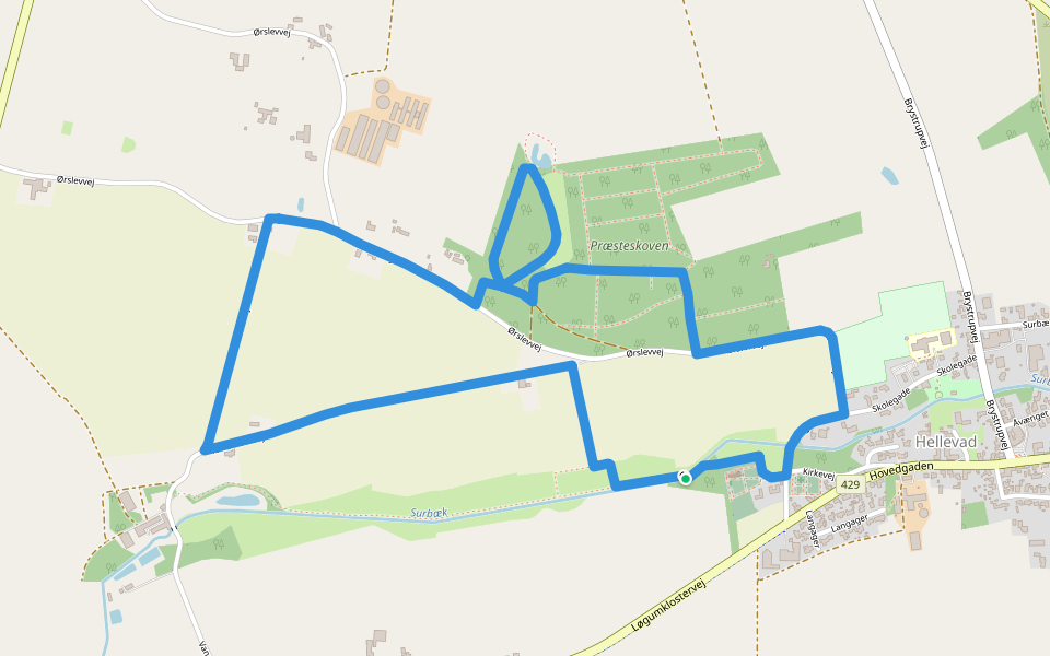 Rundt om Hellevad, blå rute walking route map in Rødekro