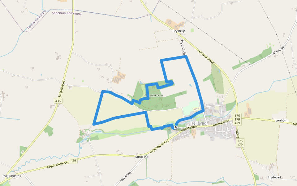 Rundt om Hellevad, gul rute walking route map in Rødekro