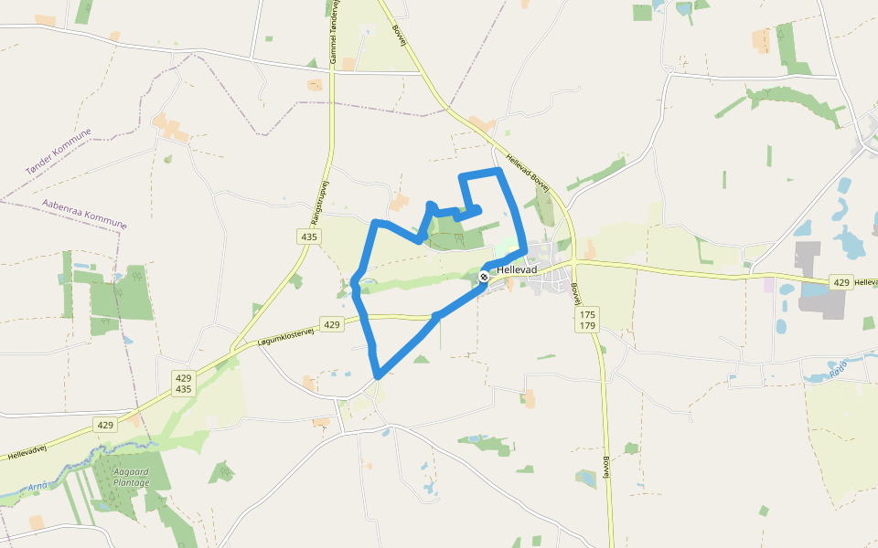 Rundt om Hellevad, grøn rute walking route map in Rødekro