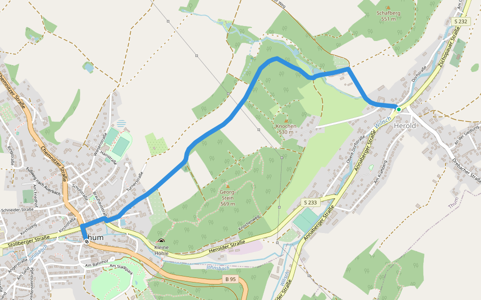 Ww Thum-Herold über Knochenhäuser walking route map in Thum