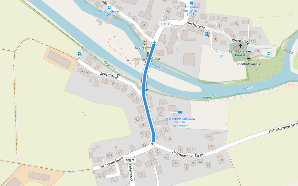 Münchner Jakobsweg (Zubringer Vötting - Ammersee), Alternativroute walking route map in Schöngeising