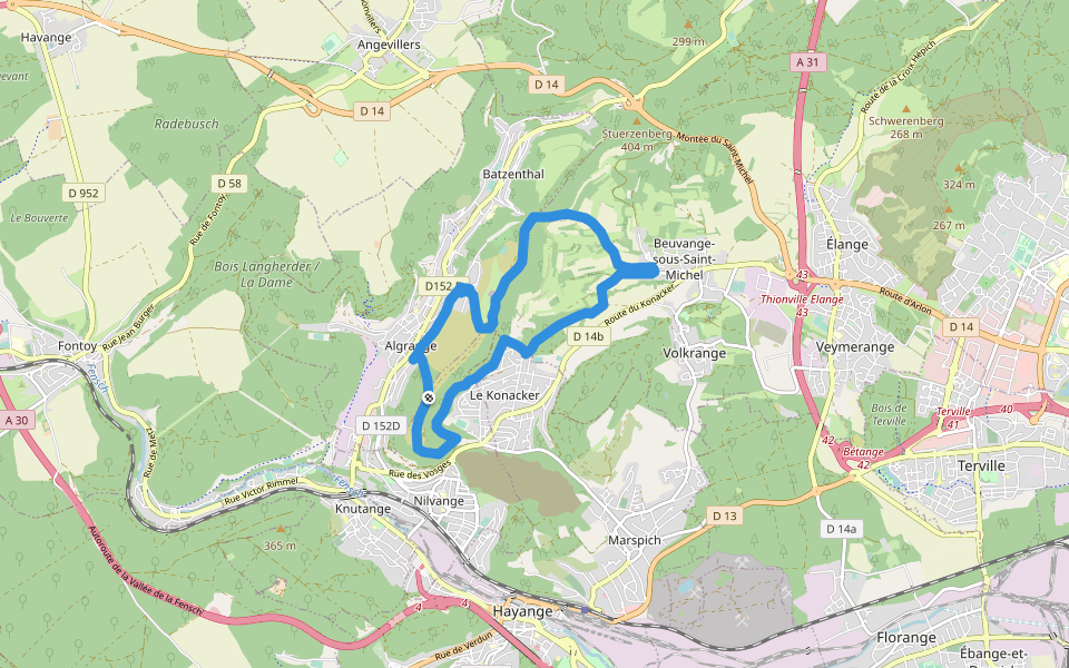 Circuit du Plateau d'Algrange walking route map in Nilvange