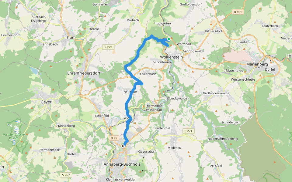 Ww Annaberg-Wiesa-Neundorf-HP Warmbad walking route map in Wolkenstein